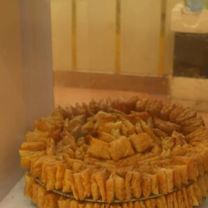 Meetha Khaja — stacked display at the original Silao Khaja shop, Nalanda, Bihar (GI-tagged)