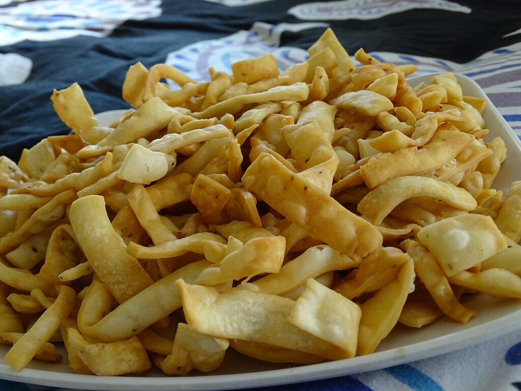 Golden Bihari nimki namkeen freshly fried for tea-time with chai