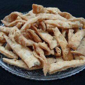 Close-up of crisp hand-cut Bihari namak para namkeen
