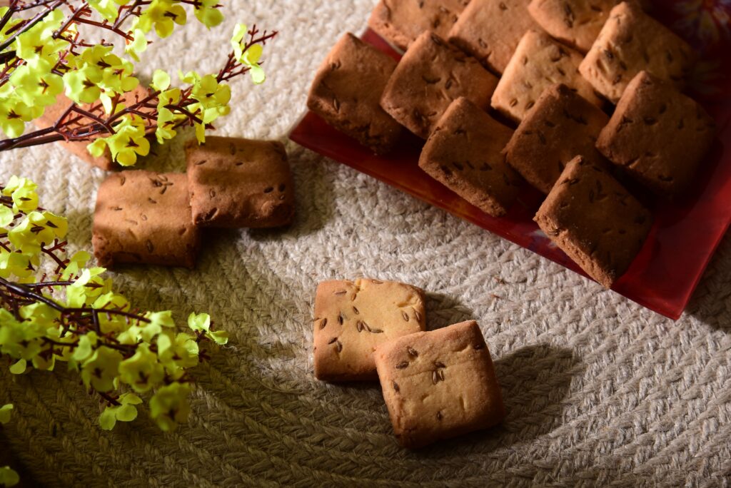 Gud Thekua - rustic home-style jaggery wheat snack pieces