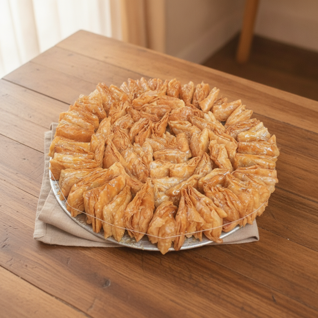 Sada Khaja — original plain Silao Khaja tower on warm rustic wood with linen napkin, pure and unadorned